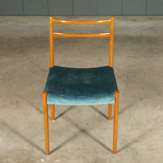 Image 1 of Set Van 6 Vintage Eetkamerstoelen – Teakhout – Velours – Jaren 70