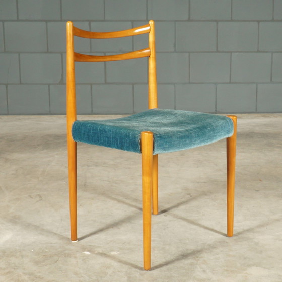 Image 1 of Set Van 6 Vintage Eetkamerstoelen – Teakhout – Velours – Jaren 70