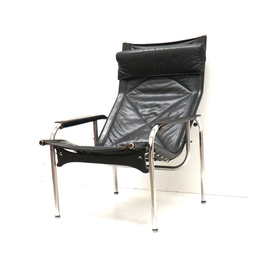 2X Vintage Zwart Leren Fauteuil Van Strässle He1106 Ontworpen Door Hans Eichenberger