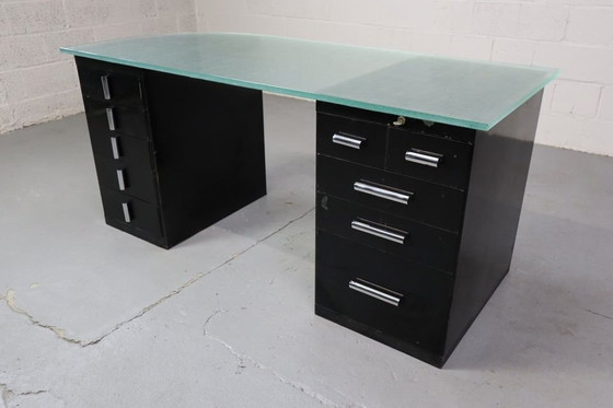 Image 1 of 1930'S Modernist Desk In Black Lacquered Metal