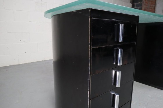 Image 1 of 1930'S Modernist Desk In Black Lacquered Metal