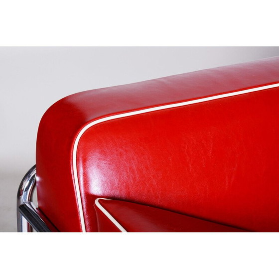 Image 1 of Vintage kersenrode leren fauteuil van Slezak Factories, jaren 1930