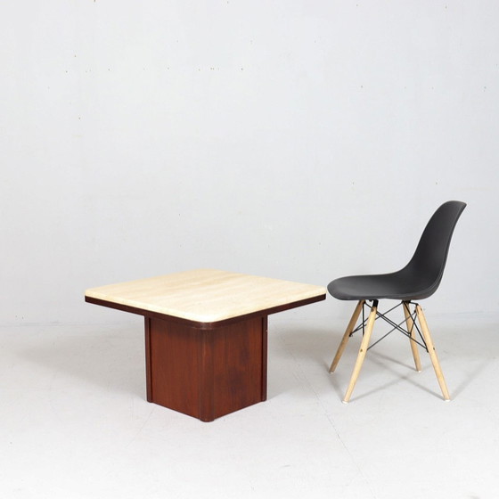 Image 1 of Mid Century Salontafel, travertin/hout, Italië, jaren 1970