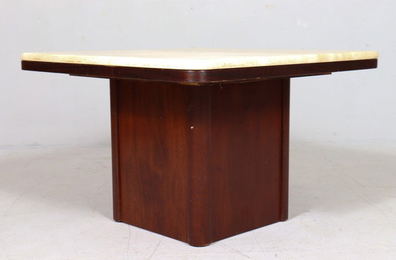 Image 1 of Mid Century Salontafel, travertin/hout, Italië, jaren 1970