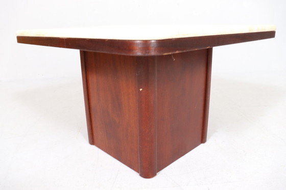 Image 1 of Mid Century Salontafel, travertin/hout, Italië, jaren 1970