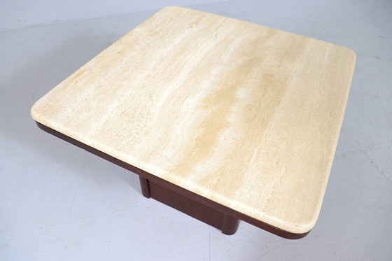 Image 1 of Mid Century Salontafel, travertin/hout, Italië, jaren 1970