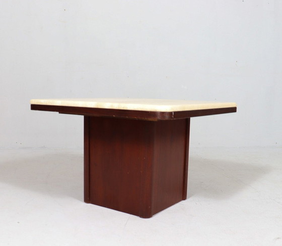 Image 1 of Mid Century Salontafel, travertin/hout, Italië, jaren 1970