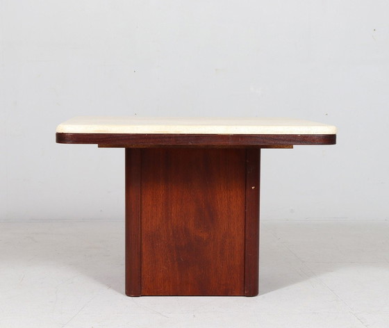 Image 1 of Mid Century Salontafel, travertin/hout, Italië, jaren 1970