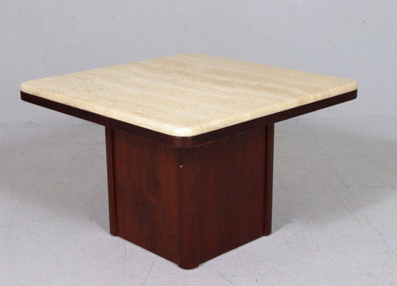 Image 1 of Mid Century Salontafel, travertin/hout, Italië, jaren 1970