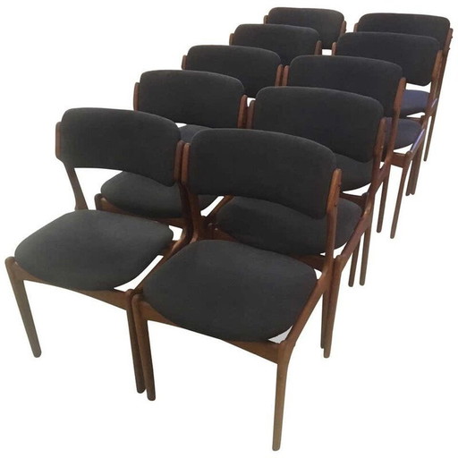 Lot van 10 vintage teakhouten stoelen door Erik Buch 1960
