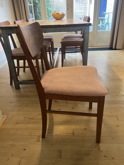 6 Vintake Teak Stoelen Oud Roze 