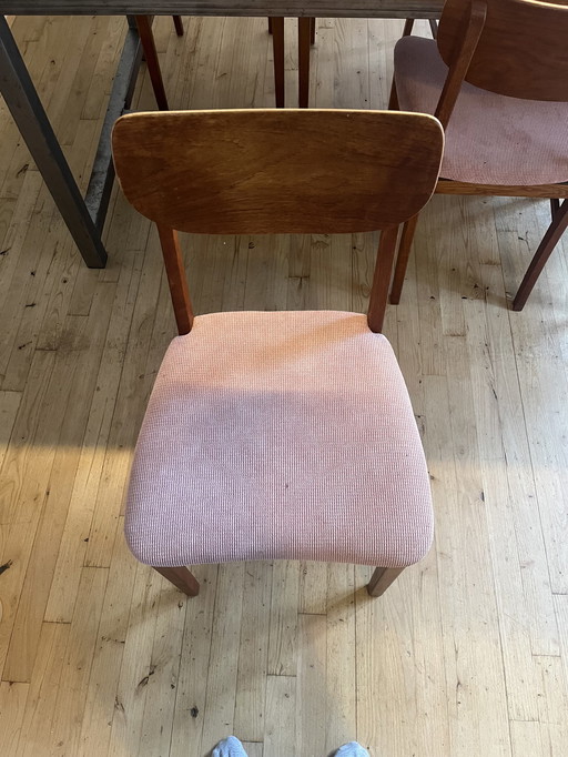 6 Vintake Teak Stoelen Oud Roze 