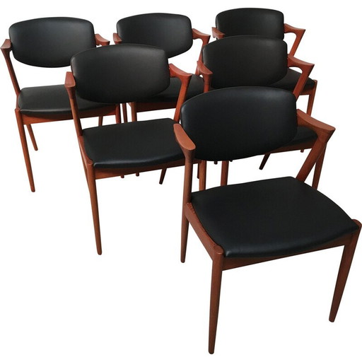 Set van 6 vintage teakhouten eetkamerstoelen van Kai Kristiansen voor Schous Møbelfabrik, jaren 1960