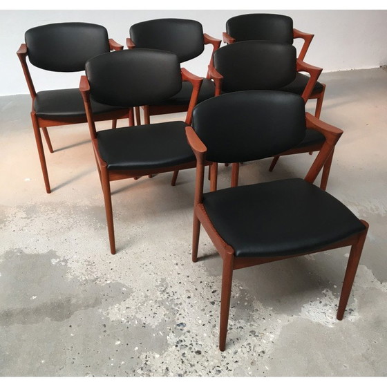 Image 1 of Set van 6 vintage teakhouten eetkamerstoelen van Kai Kristiansen voor Schous Møbelfabrik, jaren 1960
