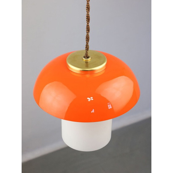 Image 1 of Mid Century hanglamp van oranje glas en messing