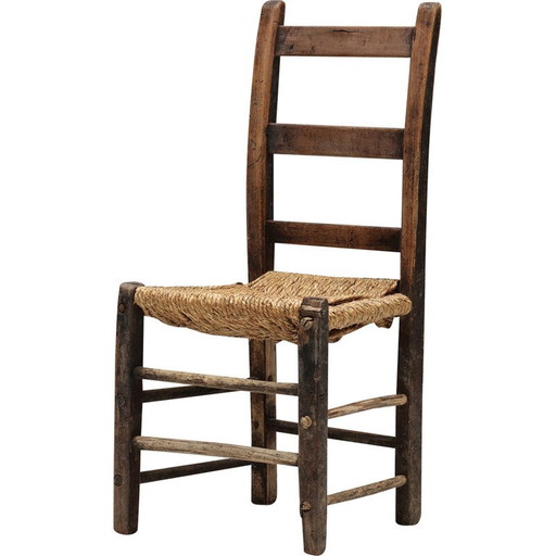 Vintage ambachtelijke houten en rotan stoel, jaren 1940