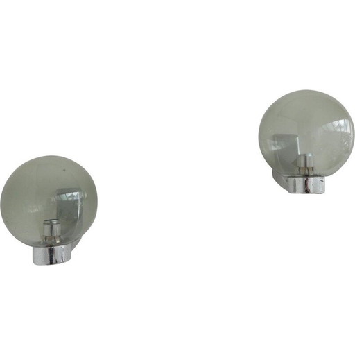 Paar vintage wandlampen van glas en chroom Holland 1970
