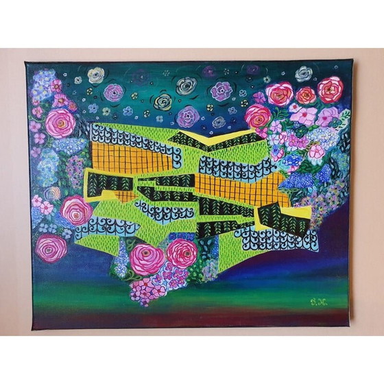 Image 1 of Vintage acrylschilderij "Evasion" door Jocelyne Hoffelt, 2021