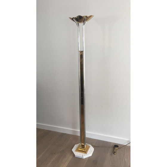 Image 1 of Vintage vloerlamp in chroom, messing en marmer 1970