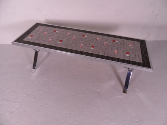 Image 1 of Vintage chromen salontafel met tegels 1960's
