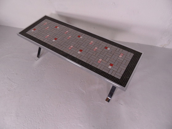 Image 1 of Vintage chromen salontafel met tegels 1960's