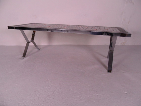 Image 1 of Vintage chromen salontafel met tegels 1960's