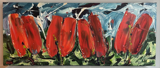 Image 1 of Ad Van Hasselt | Tulpen Acryl Op Canvas Schilderij 