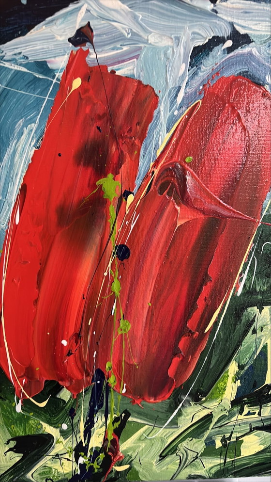 Image 1 of Ad Van Hasselt | Tulpen Acryl Op Canvas Schilderij 