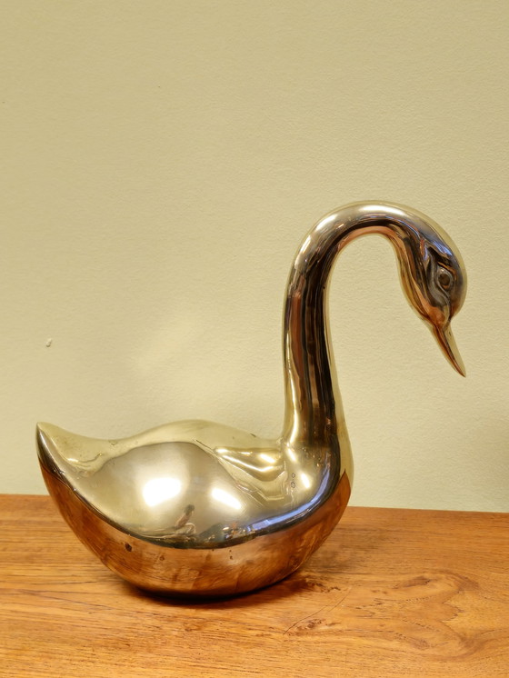 Image 1 of Grote Vintage Messing Zwaan Vogel