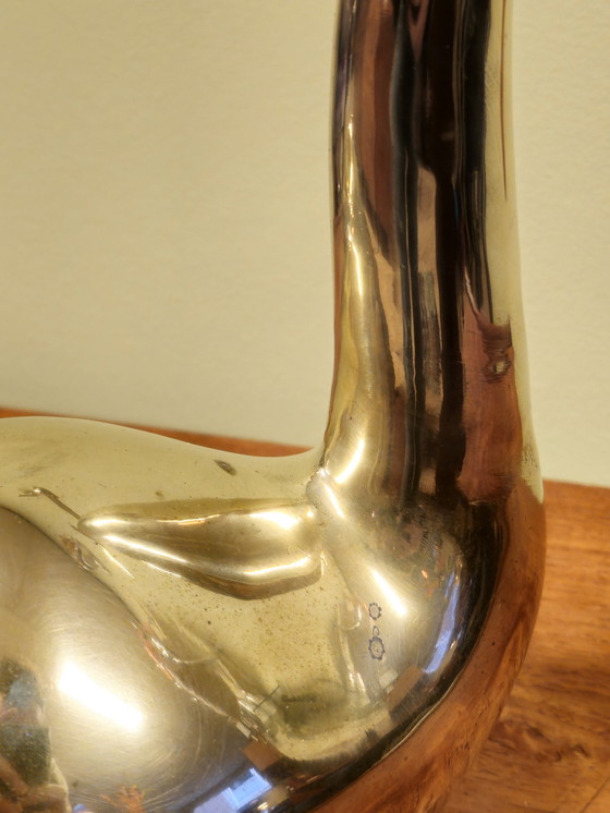 Image 1 of Grote Vintage Messing Zwaan Vogel