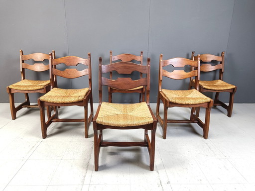 Vintage eiken en rieten eetkamerstoelen, 1960S