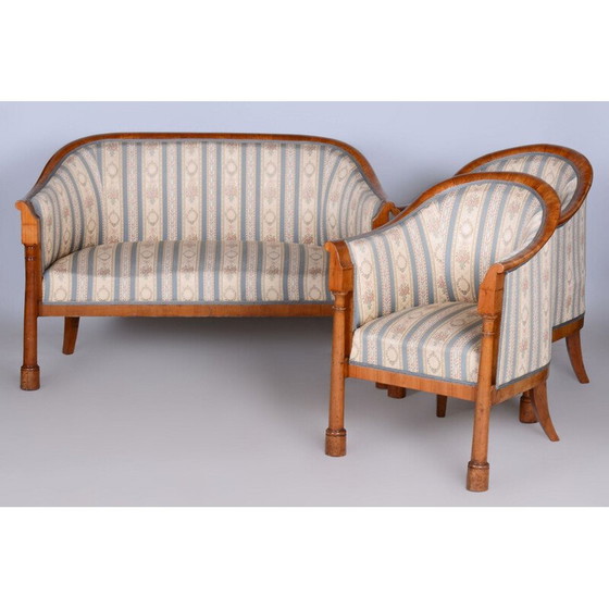 Image 1 of Vintage Biedermeier zitset van berkenhout, Oostenrijk 1830