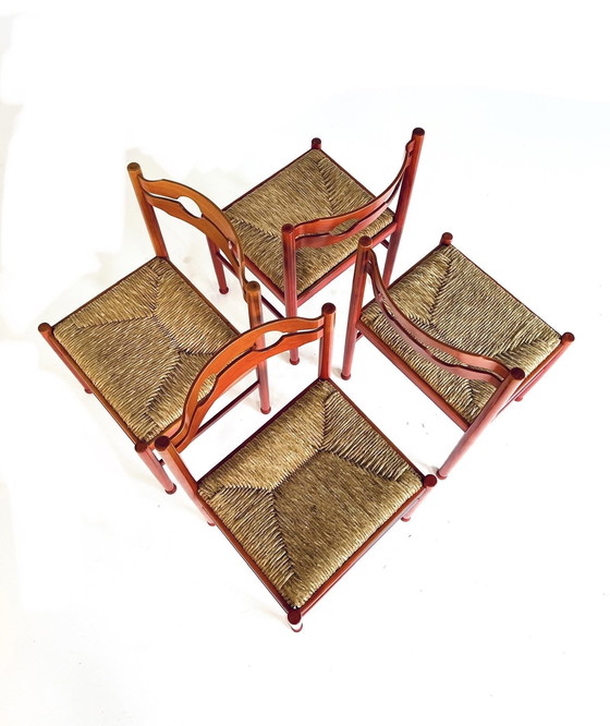 Image 1 of 4X Vintage Rush Eetkamerstoelen ‘70