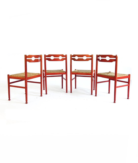 Image 1 of 4X Vintage Rush Eetkamerstoelen ‘70