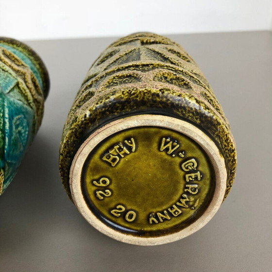 Image 1 of Paar vintage veelkleurige keramische vloervazen van Bay Ceramics, Duitsland 1960