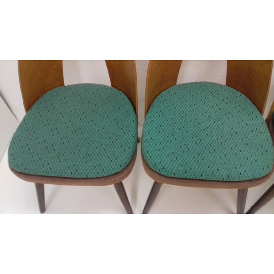 Image 1 of Set van 4 vintage houten en stoffen eetkamerstoelen van Antonín Šuman, jaren 1960