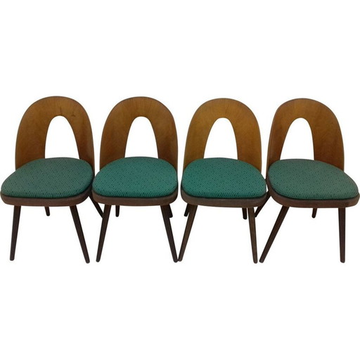 Set van 4 vintage houten en stoffen eetkamerstoelen van Antonín Šuman, jaren 1960