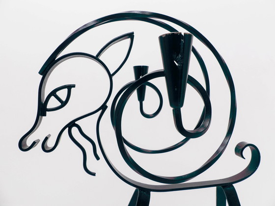 Image 1 of Vintage Scandinavische IJzeren Fawn Kandelaar Ystad Metall 1960