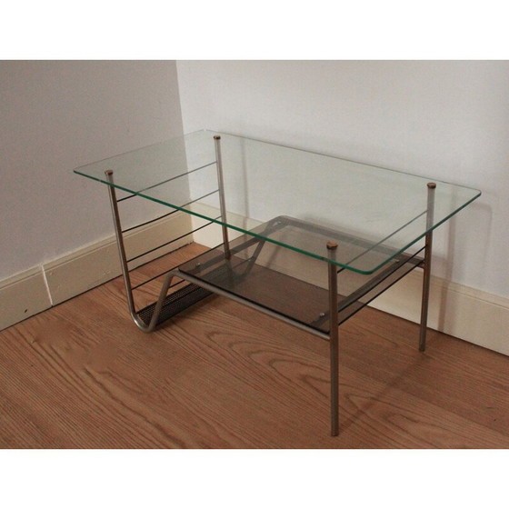 Image 1 of Vintage metalen en glazen salontafel, 1960
