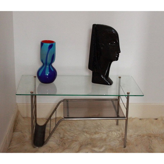 Image 1 of Vintage metalen en glazen salontafel, 1960