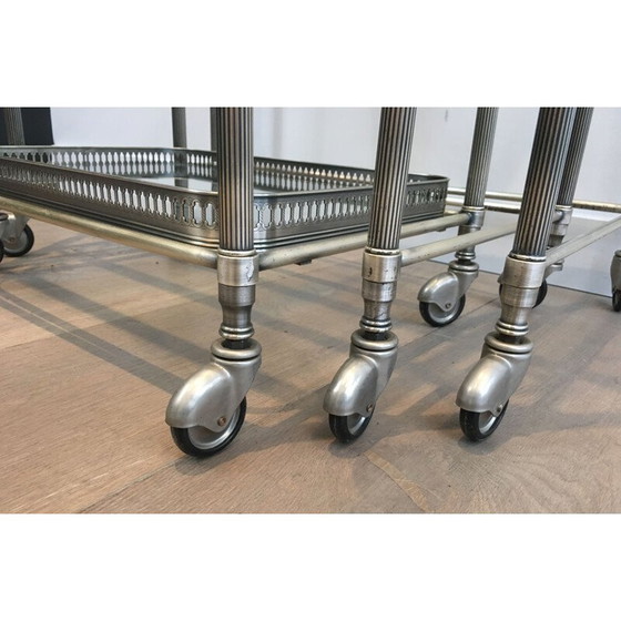 Image 1 of Suite van 3 Vintage Franse 1970 Nesting Tables op wielen