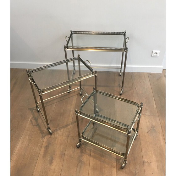 Image 1 of Suite van 3 Vintage Franse 1970 Nesting Tables op wielen