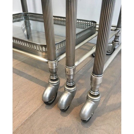 Image 1 of Suite van 3 Vintage Franse 1970 Nesting Tables op wielen