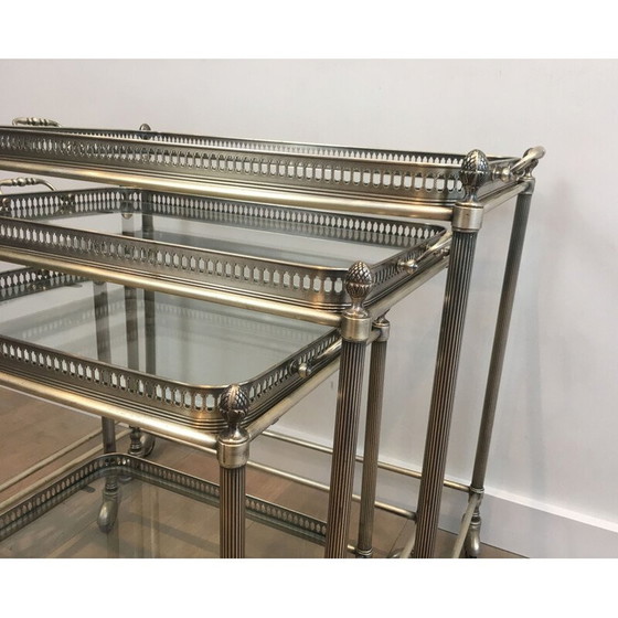 Image 1 of Suite van 3 Vintage Franse 1970 Nesting Tables op wielen