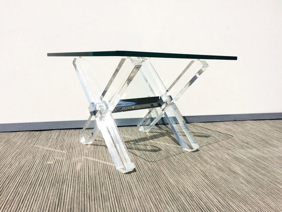 Image 1 of Plexiglas & Glas Lage Tafel. Vintage 80S