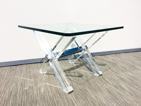 Image 1 of Plexiglas & Glas Lage Tafel. Vintage 80S