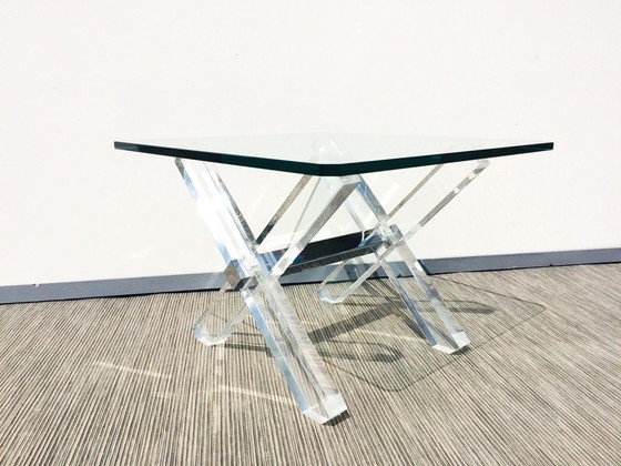 Image 1 of Plexiglas & Glas Lage Tafel. Vintage 80S