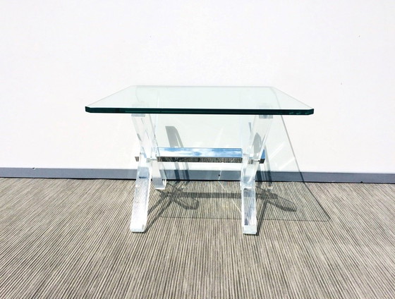 Image 1 of Plexiglas & Glas Lage Tafel. Vintage 80S