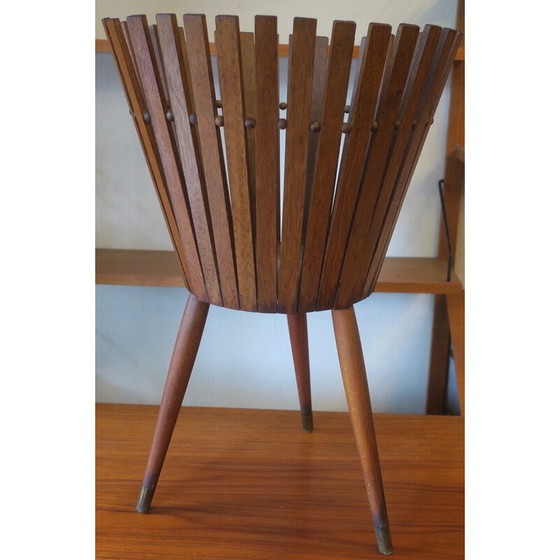 Image 1 of Mid century teak en messing plantenbak op gespreide poten, 1960