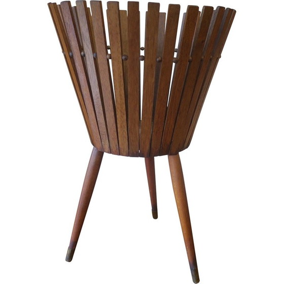 Image 1 of Mid century teak en messing plantenbak op gespreide poten, 1960